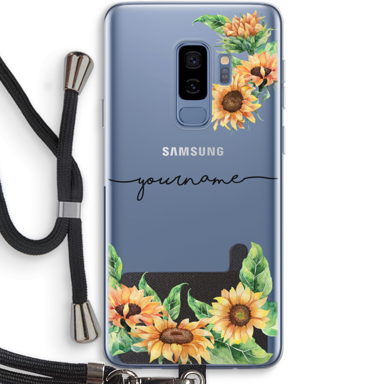 Zonnebloemen: Samsung Galaxy S9 Plus Transparant Hoesje met koord