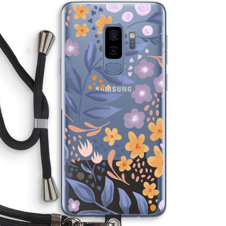 Flowers with blue leaves: Samsung Galaxy S9 Plus Transparant Hoesje met koord