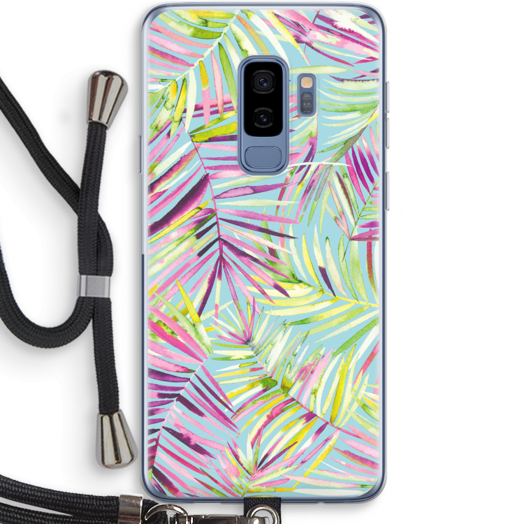 Tropical Palms Blue: Samsung Galaxy S9 Plus Transparant Hoesje met koord