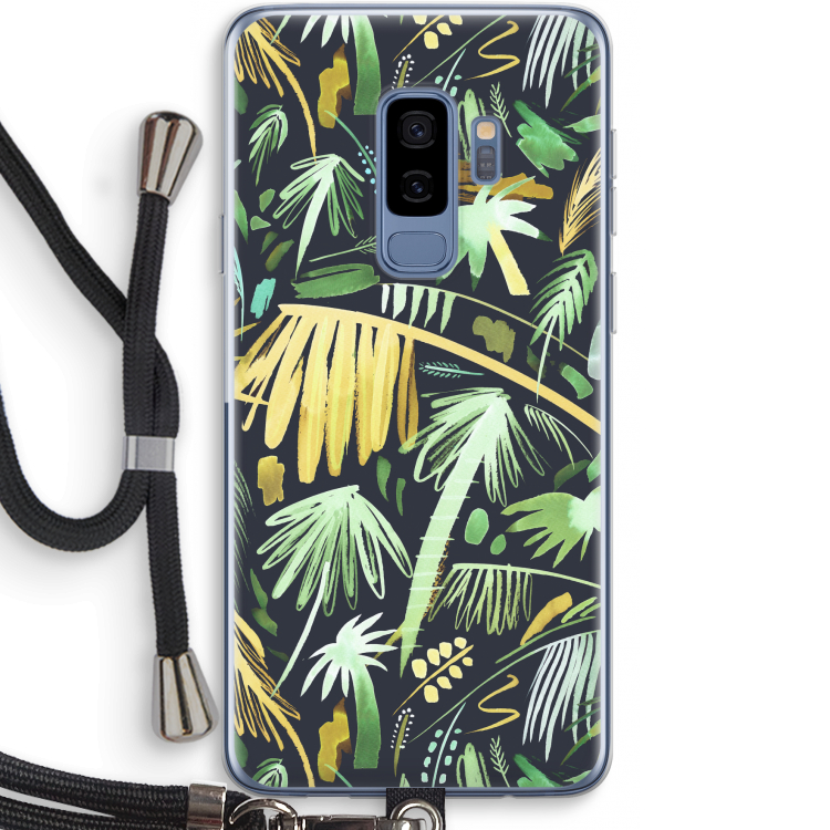 Tropical Palms Dark: Samsung Galaxy S9 Plus Transparant Hoesje met koord