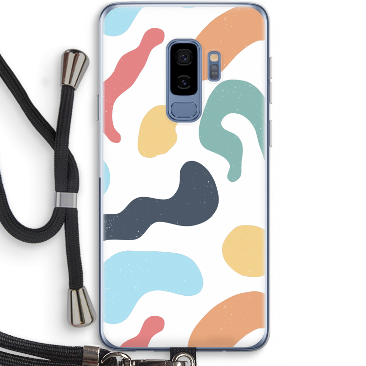 Memphis Shapes Blue: Samsung Galaxy S9 Plus Transparant Hoesje met koord