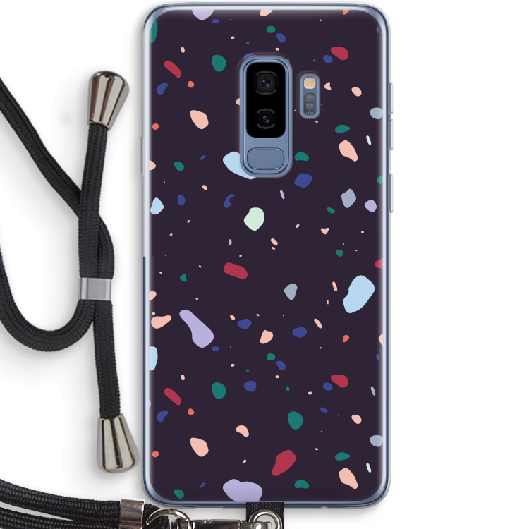 Dark Rounded Terrazzo: Samsung Galaxy S9 Plus Transparant Hoesje met koord