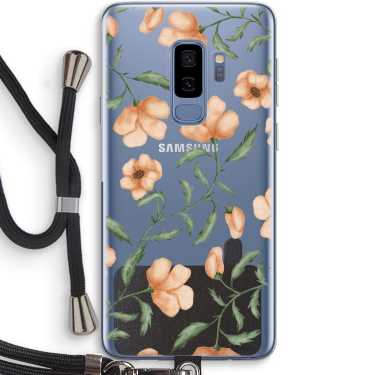 Peachy flowers: Samsung Galaxy S9 Plus Transparant Hoesje met koord