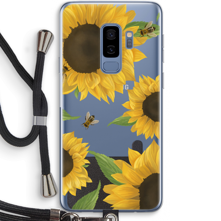 Sunflower and bees: Samsung Galaxy S9 Plus Transparant Hoesje met koord