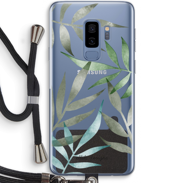 Tropical watercolor leaves: Samsung Galaxy S9 Plus Transparant Hoesje met koord