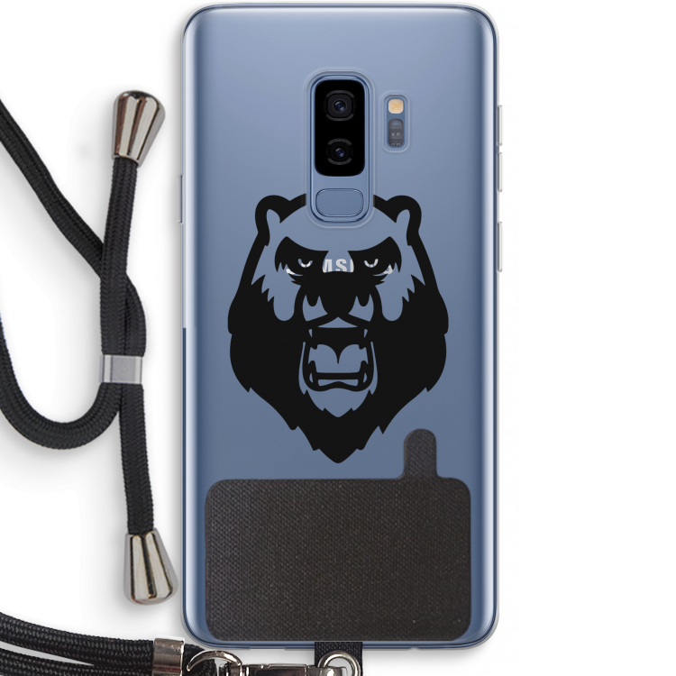 Angry Bear (black): Samsung Galaxy S9 Plus Transparant Hoesje met koord