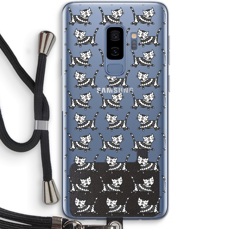 Zwarte poes: Samsung Galaxy S9 Plus Transparant Hoesje met koord