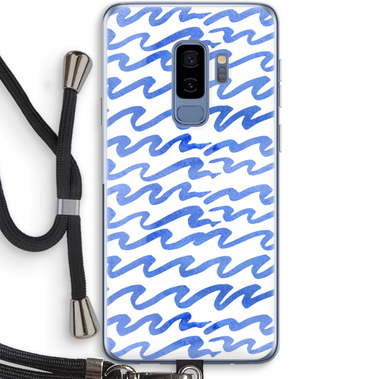 Blauwe golven: Samsung Galaxy S9 Plus Transparant Hoesje met koord
