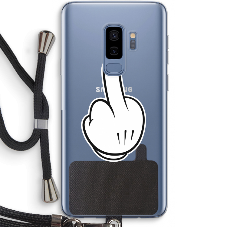 Middle finger black: Samsung Galaxy S9 Plus Transparant Hoesje met koord