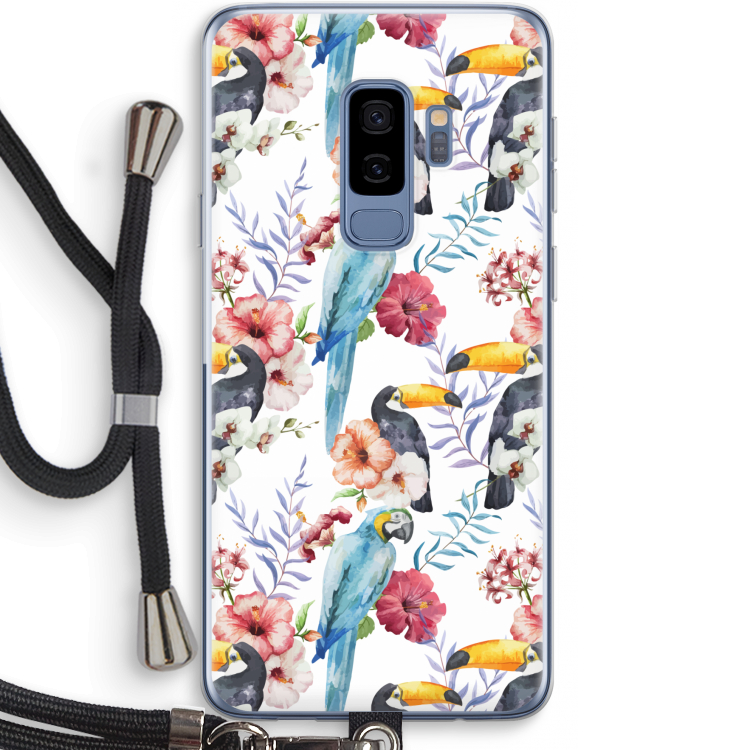 Bloemen tukan: Samsung Galaxy S9 Plus Transparant Hoesje met koord