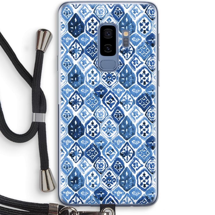 Blauw motief: Samsung Galaxy S9 Plus Transparant Hoesje met koord