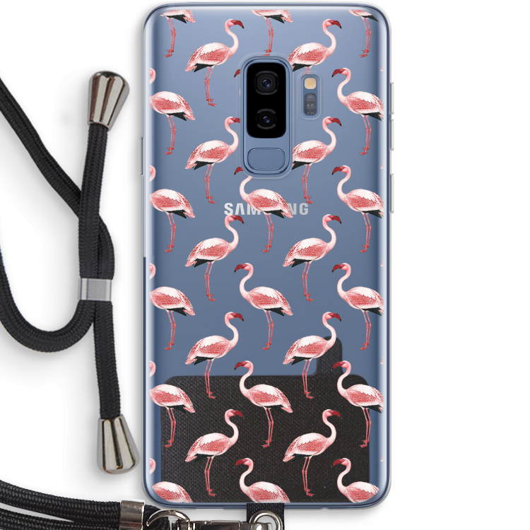 Flamingoprint groen: Samsung Galaxy S9 Plus Transparant Hoesje met koord