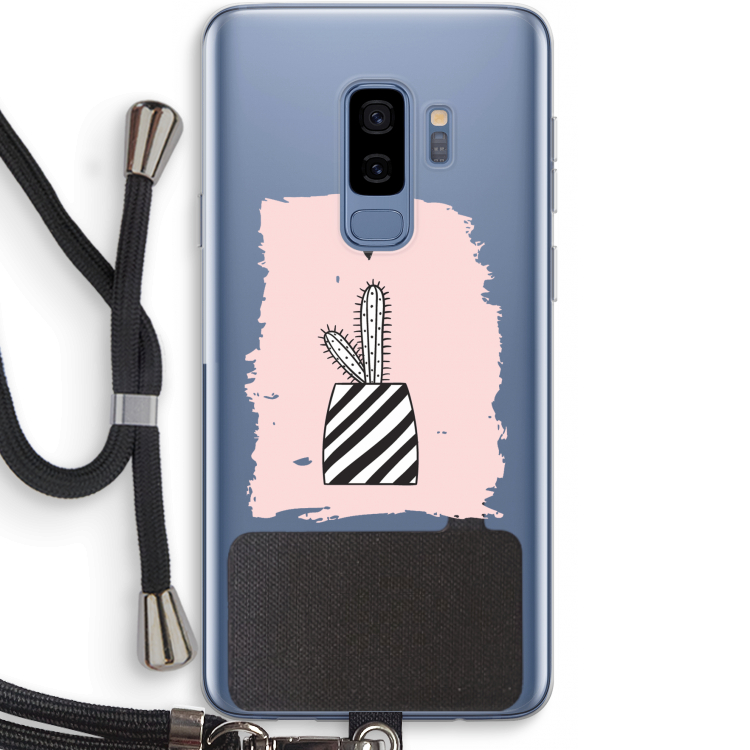 Zwart-wit cactus: Samsung Galaxy S9 Plus Transparant Hoesje met koord