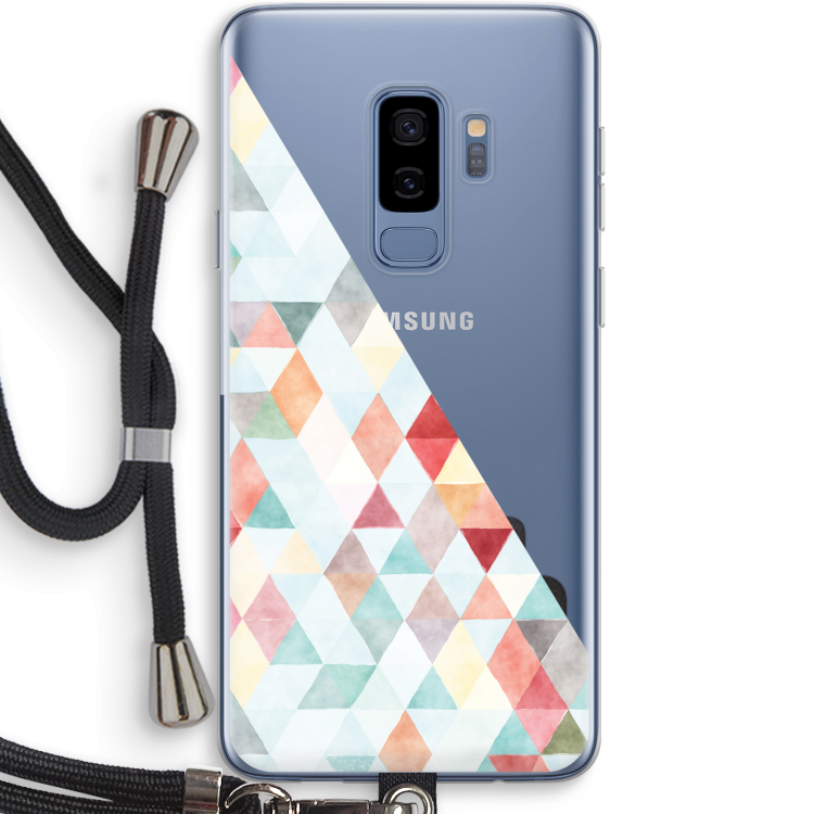 Gekleurde driehoekjes pastel: Samsung Galaxy S9 Plus Transparant Hoesje met koord