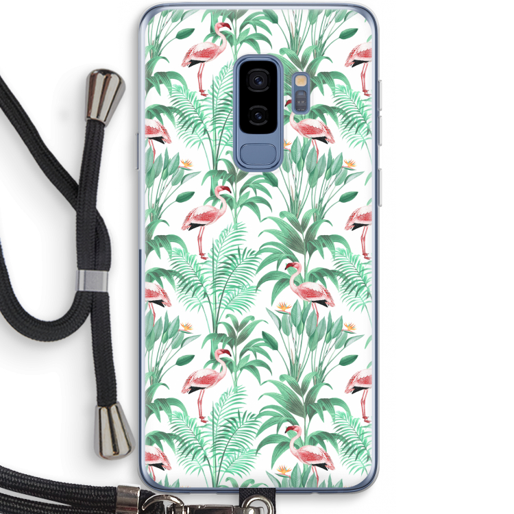 Flamingo bladeren: Samsung Galaxy S9 Plus Transparant Hoesje met koord