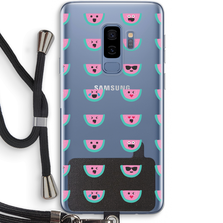 Smiley watermeloenprint: Samsung Galaxy S9 Plus Transparant Hoesje met koord