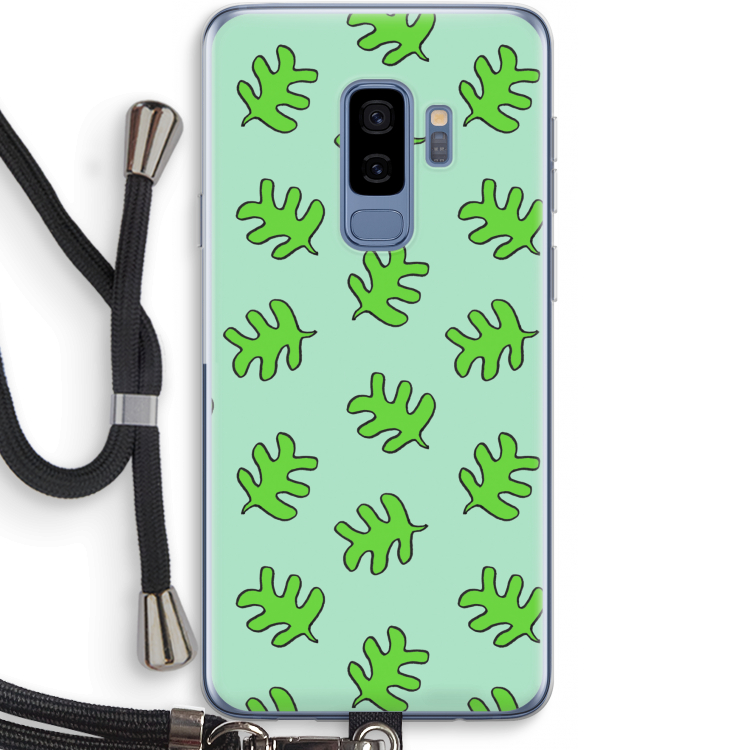 Groene blaadjes: Samsung Galaxy S9 Plus Transparant Hoesje met koord