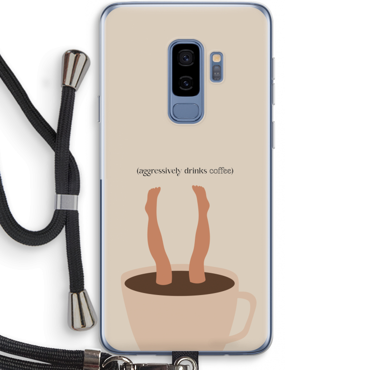 Aggressively drinks coffee: Samsung Galaxy S9 Plus Transparant Hoesje met koord