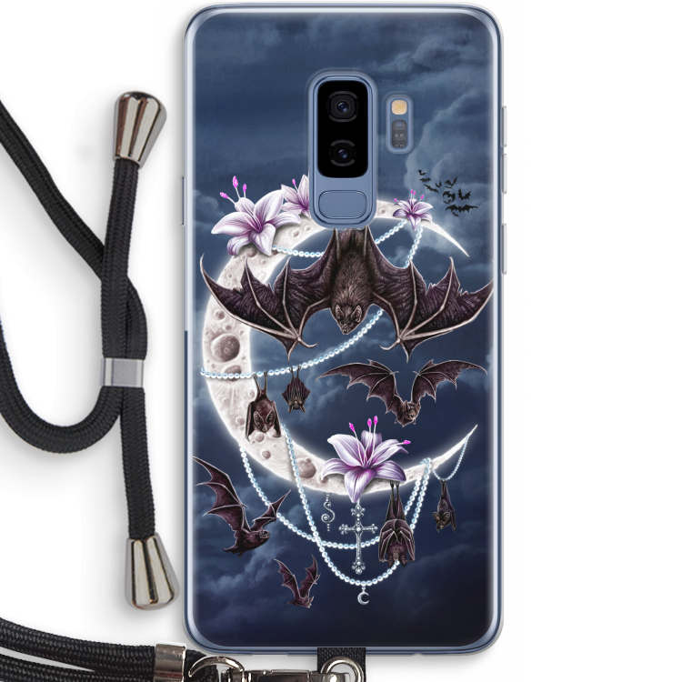 Vleermuizen Maan: Samsung Galaxy S9 Plus Transparant Hoesje met koord