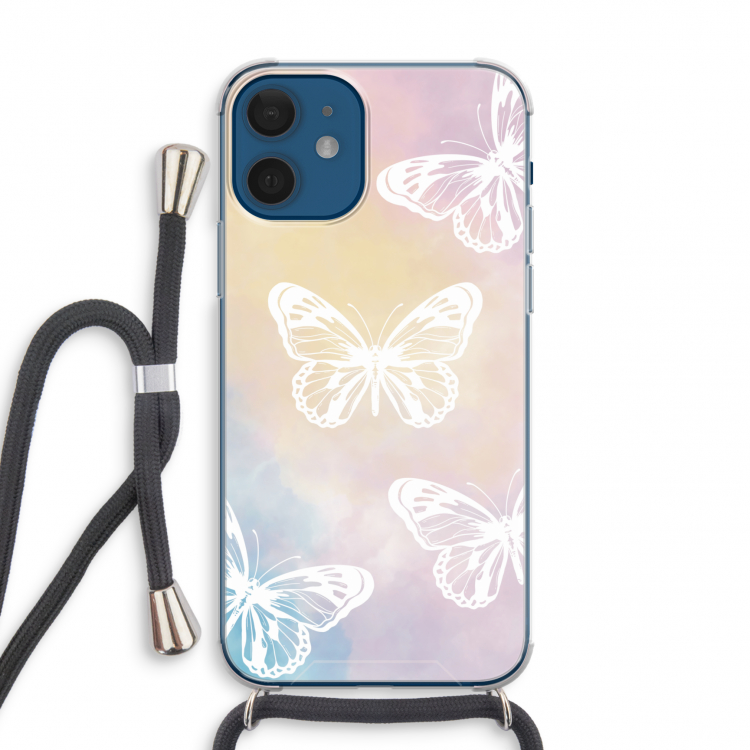 White butterfly: iPhone 12 mini Transparant Hoesje met koord
