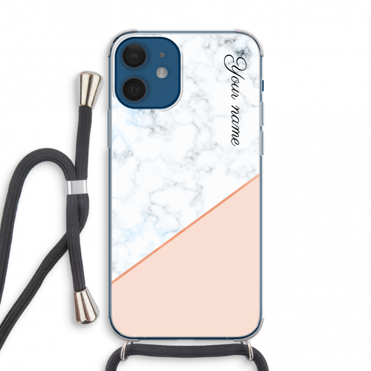 Marmer in stijl: iPhone 12 mini Transparant Hoesje met koord
