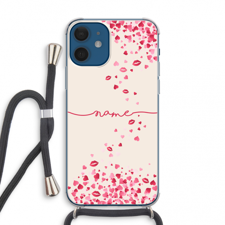 Hartjes en kusjes: iPhone 12 mini Transparant Hoesje met koord