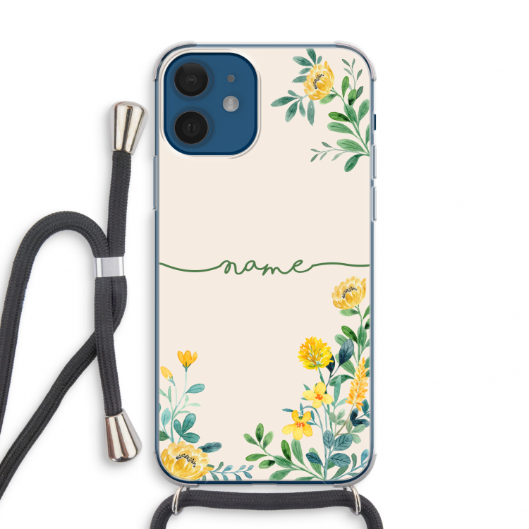 Gele bloemen: iPhone 12 mini Transparant Hoesje met koord
