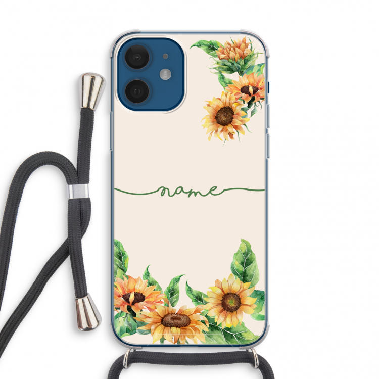 Zonnebloemen: iPhone 12 mini Transparant Hoesje met koord