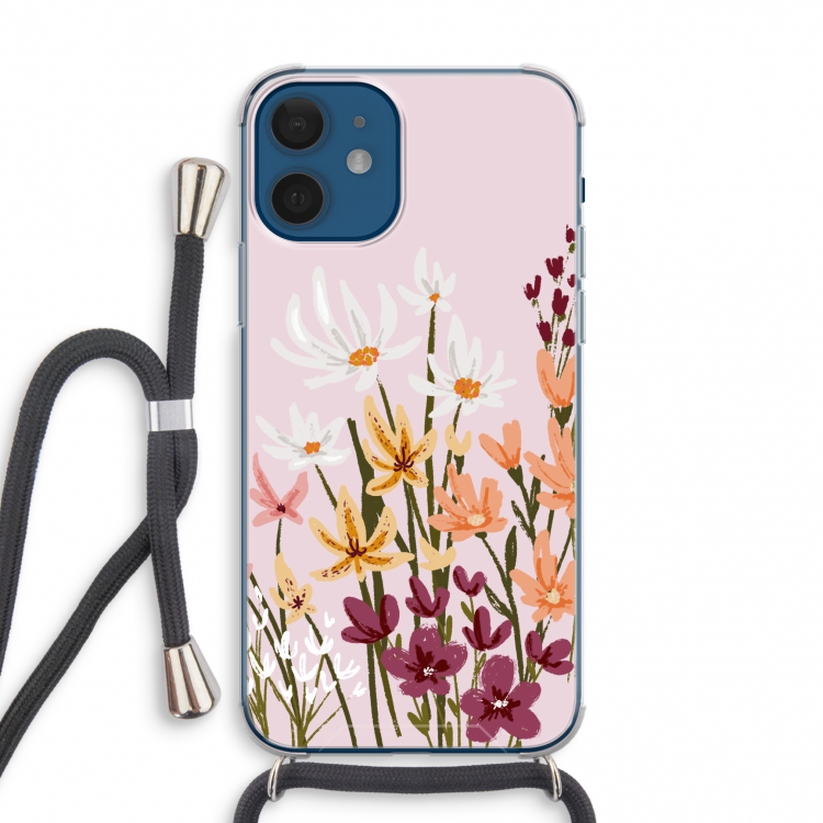 Painted wildflowers: iPhone 12 mini Transparant Hoesje met koord