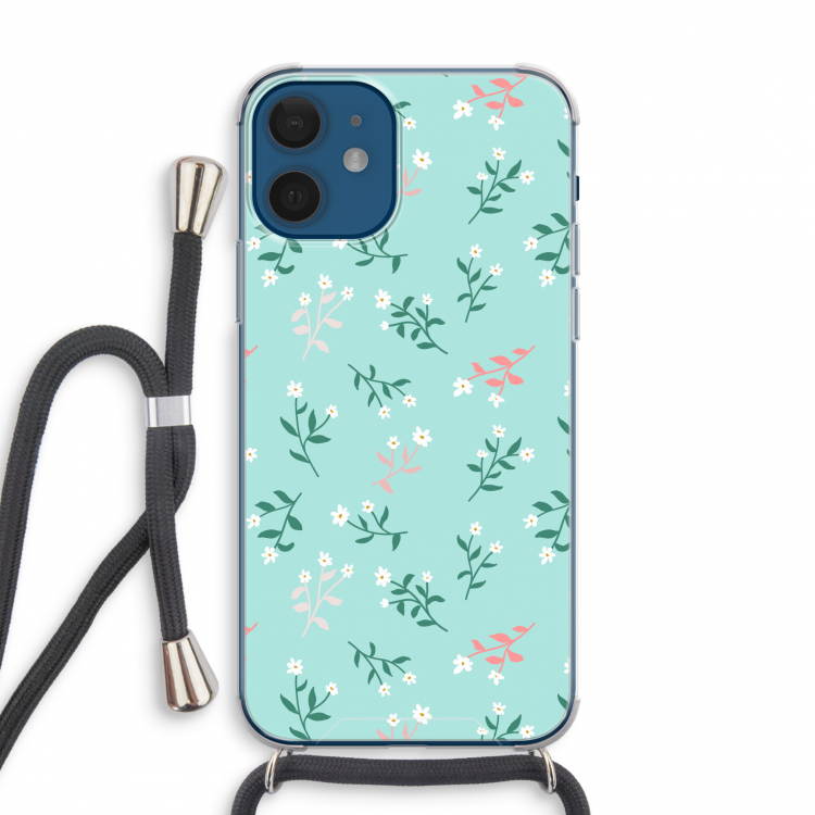 Small white flowers: iPhone 12 mini Transparant Hoesje met koord