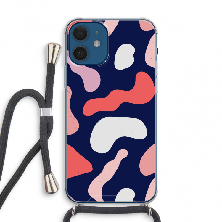 Memphis Shapes Pink: iPhone 12 mini Transparant Hoesje met koord