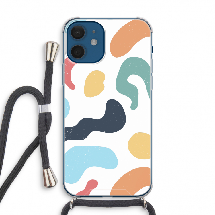 Memphis Shapes Blue: iPhone 12 mini Transparant Hoesje met koord