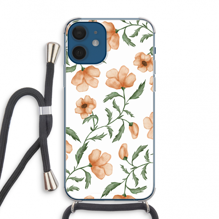 Peachy flowers: iPhone 12 mini Transparant Hoesje met koord