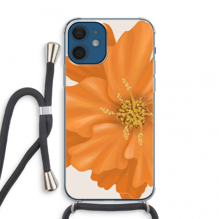 Orange Ellila flower: iPhone 12 mini Transparant Hoesje met koord