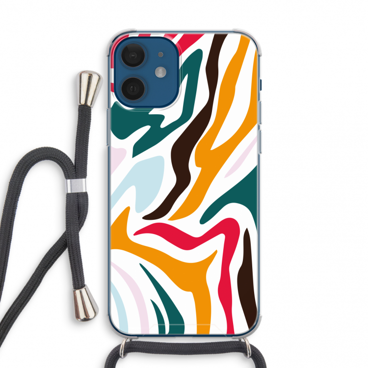 Colored Zebra: iPhone 12 mini Transparant Hoesje met koord