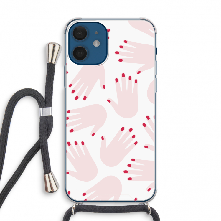 Hands pink: iPhone 12 mini Transparant Hoesje met koord