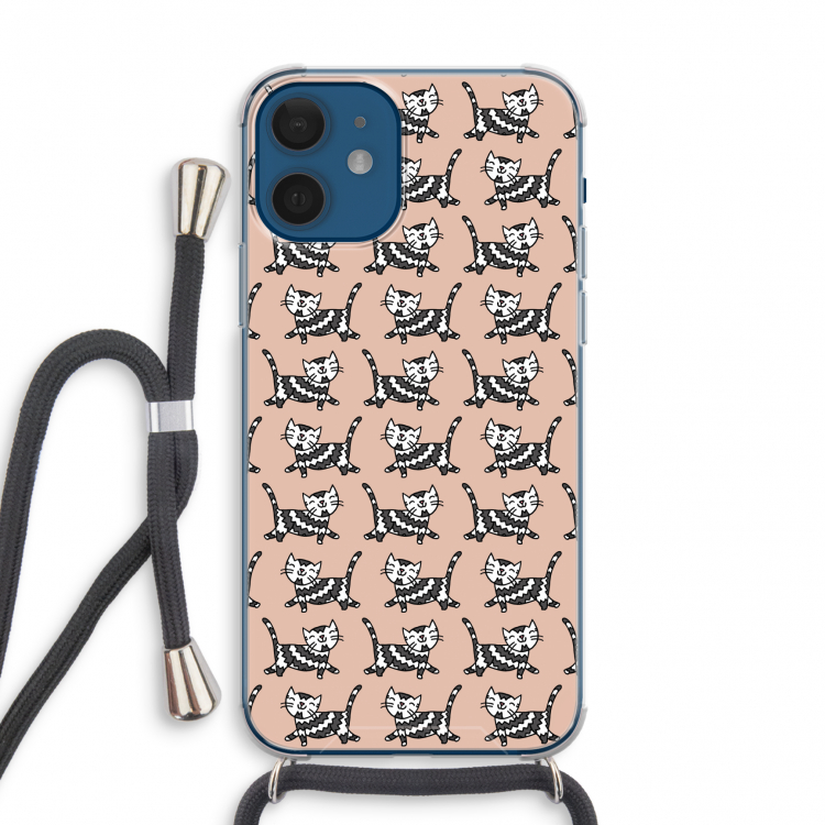 Zwarte poes: iPhone 12 mini Transparant Hoesje met koord