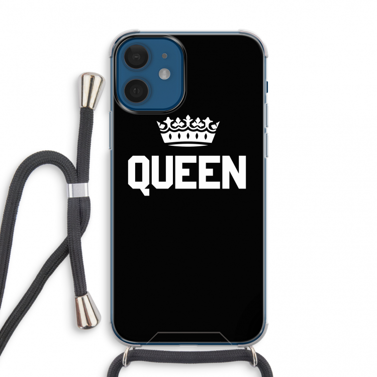 Queen zwart: iPhone 12 mini Transparant Hoesje met koord
