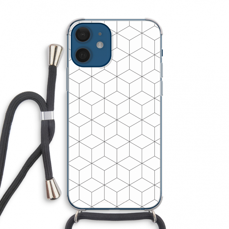 Zwart-witte kubussen: iPhone 12 mini Transparant Hoesje met koord