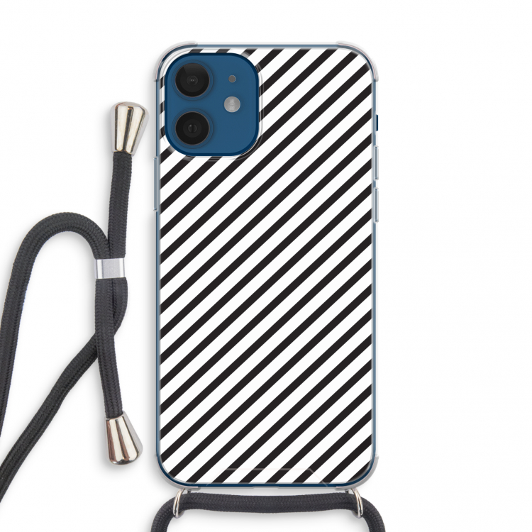 Strepen zwart-wit: iPhone 12 mini Transparant Hoesje met koord