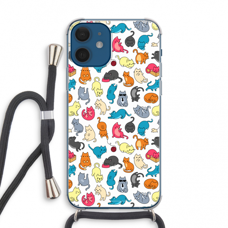Kleurrijke katten: iPhone 12 mini Transparant Hoesje met koord