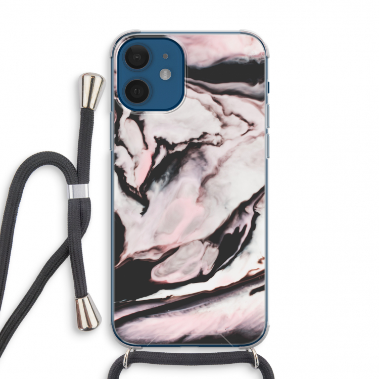 Roze stroom: iPhone 12 mini Transparant Hoesje met koord