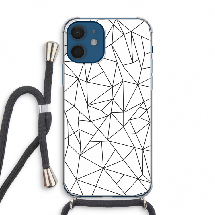 Geometrische lijnen zwart: iPhone 12 mini Transparant Hoesje met koord