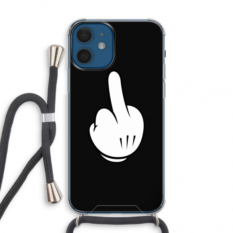 Middle finger black: iPhone 12 mini Transparant Hoesje met koord