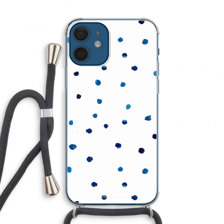 Blauwe stippen: iPhone 12 mini Transparant Hoesje met koord
