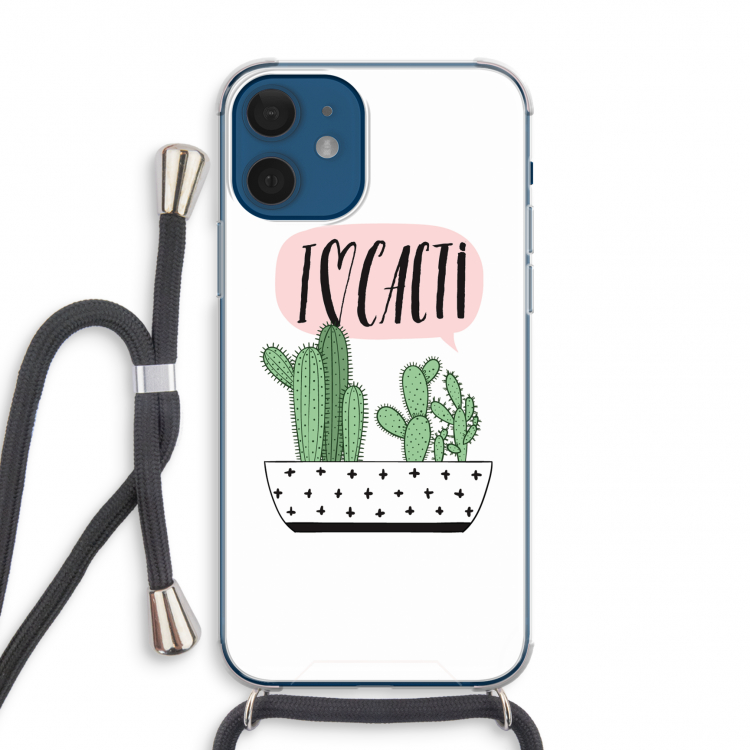 I love cacti: iPhone 12 mini Transparant Hoesje met koord