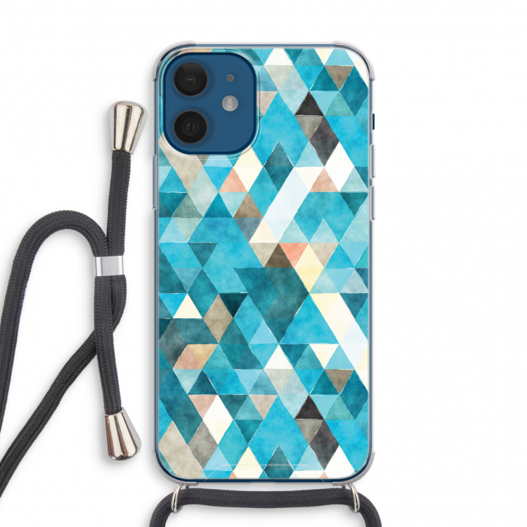 Gekleurde driehoekjes blauw: iPhone 12 mini Transparant Hoesje met koord