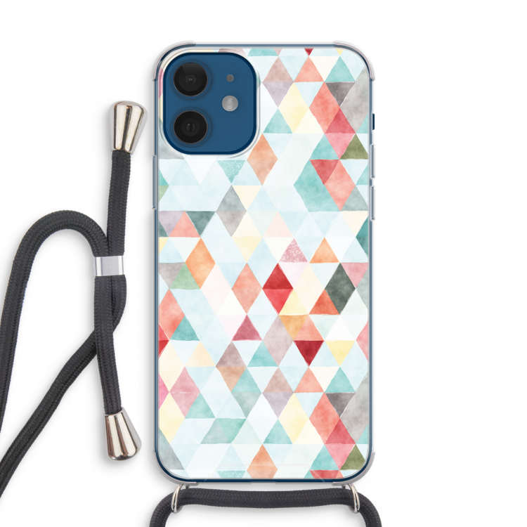 Gekleurde driehoekjes pastel: iPhone 12 mini Transparant Hoesje met koord