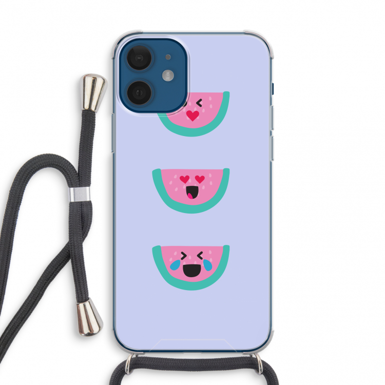 Smiley watermeloen: iPhone 12 mini Transparant Hoesje met koord