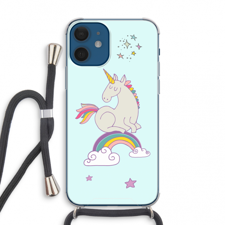 Regenboog eenhoorn: iPhone 12 mini Transparant Hoesje met koord